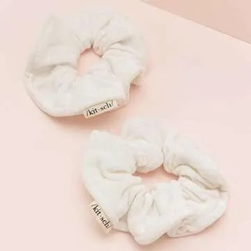 Kitsch Ultra Soft Microfiber Towel Scrunchies for Women - Large Hair Ties for Wet Hair | Wrist Towels for Face Washing, 2 pc (Ivory)