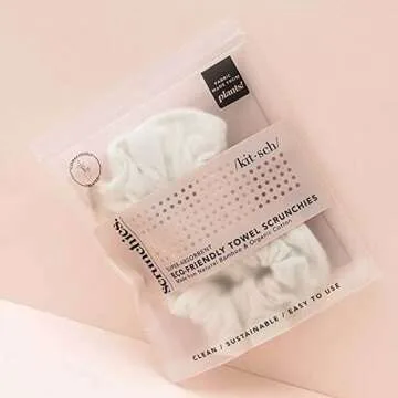 Kitsch Ultra Soft Microfiber Towel Scrunchies for Women - Large Hair Ties for Wet Hair | Wrist Towels for Face Washing, 2 pc (Ivory)