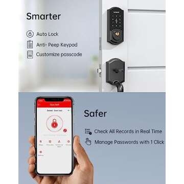 Smart Deadbolt, SMONET Keyless Entry Door Lock with Digital Keypad, Electronic Smart Locks for Front Door Bluetooth Touchscreen Lock Security, Remote Lock with Alexa and Gateway for Residential Home