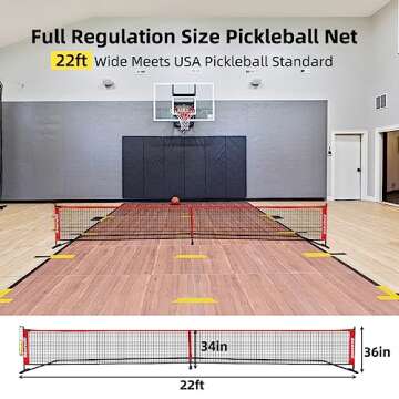 Bearwill Pickleball Net, 22 FT Pickleball Net for Driveway, Regulation Size Portable Pickle Ball Net...
