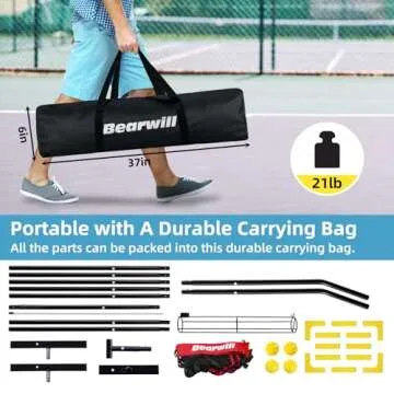 Bearwill Pickleball Net, 22 FT Pickleball Net for Driveway, Regulation Size Portable Pickle Ball Net for Outdoor Backyard, Steady Metal Frame with Court Marker, Ball Holder, 4 Pickleballs & Carry Bag
