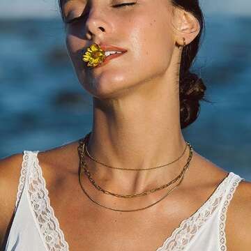 Gold Layered Choker Necklace for Women Dainty 14k Gold Plated Simple Paperclip Chain Layering Neckla...