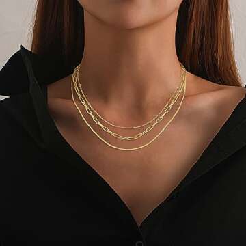 Gold Layered Choker Necklace for Women Dainty 14k Gold Plated Simple Paperclip Chain Layering Necklace Trendy Gold Jewelry Gift for Women