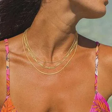 Gold Layered Choker Necklace for Women Dainty 14k Gold Plated Simple Paperclip Chain Layering Necklace Trendy Gold Jewelry Gift for Women