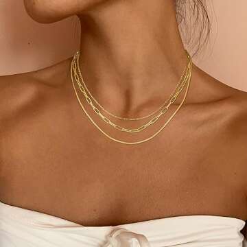 Gold Layered Choker Necklace for Women Dainty 14k Gold Plated Simple Paperclip Chain Layering Necklace Trendy Gold Jewelry Gift for Women