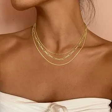 Gold Layered Choker Necklace for Women Dainty 14k Gold Plated Simple Paperclip Chain Layering Necklace Trendy Gold Jewelry Gift for Women