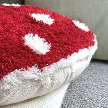 Dreamstall Mushroom Throw Pillow Tufted Mushroom Shape Decorative Cushion 15” x 15” – Mushroom Decor for Bed, Couch, Living Room (Red)
