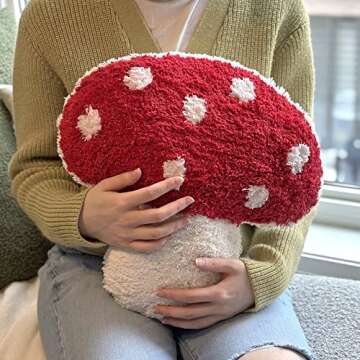Dreamstall Mushroom Throw Pillow Tufted Mushroom Shape Decorative Cushion 15” x 15” – Mushroom Decor for Bed, Couch, Living Room (Red)