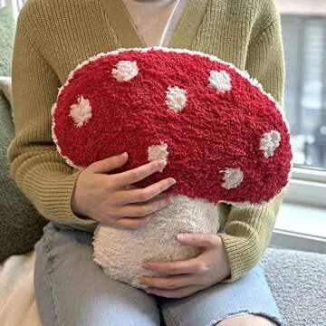 Dreamstall Mushroom Throw Pillow Tufted Mushroom Shape Decorative Cushion 15” x 15” – Mushroom Decor for Bed, Couch, Living Room (Red)