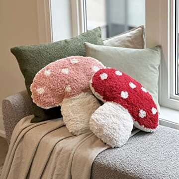 Dreamstall Mushroom Throw Pillow Tufted Mushroom Shape Decorative Cushion 15” x 15” – Mushroom Decor for Bed, Couch, Living Room (Red)