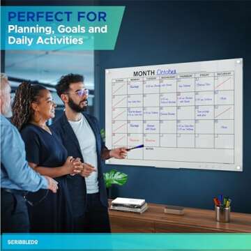 Magnetic Glass Whiteboard Calendar Monthly Planner White Board Calendar Dry Erase Board 34”x46” Dry Erase Calendar For Wall Weekly Glass Calendar Whiteboard Home office Large Wall Calendar Marker Tray