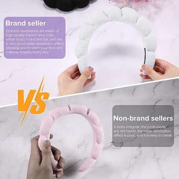 Ztomine Spa Headbands, Set of 2 - Terry Cloth Headband for Washing Face or Facial, Puffy Makeup Headbands for Face Washing, Mask, Skin Treatment - 1 White & 1 Black