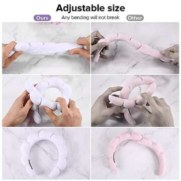 Ztomine Spa Headbands, Set of 2 - Terry Cloth Headband for Washing Face or Facial, Puffy Makeup Headbands for Face Washing, Mask, Skin Treatment - 1 White & 1 Black