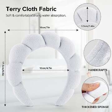 Ztomine Spa Headbands, Set of 2 - Terry Cloth Headband for Washing Face or Facial, Puffy Makeup Headbands for Face Washing, Mask, Skin Treatment - 1 White & 1 Black