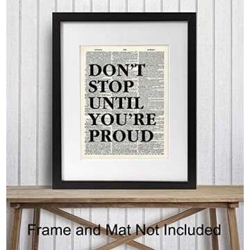 Motivational Don't Stop Dictionary Art, Wall Decor Picture - 8x10 Upcycled Home Decoration Poster Pr...