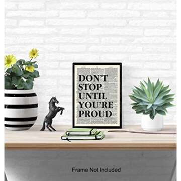 Motivational Don't Stop Dictionary Art, Wall Decor Picture - 8x10 Upcycled Home Decoration Poster Print for Office, Apartment, Living Room, Gym, Studio - Inspirational Gift for Entrepreneur, Athlete