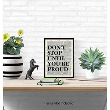 Motivational Don't Stop Dictionary Art, Wall Decor Picture - 8x10 Upcycled Home Decoration Poster Print for Office, Apartment, Living Room, Gym, Studio - Inspirational Gift for Entrepreneur, Athlete