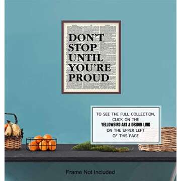 Motivational Don't Stop Dictionary Art, Wall Decor Picture - 8x10 Upcycled Home Decoration Poster Print for Office, Apartment, Living Room, Gym, Studio - Inspirational Gift for Entrepreneur, Athlete