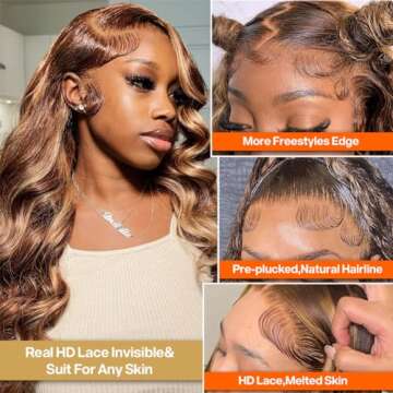 Yamikk 13x5 4/27 Ombre Colored HD Lace Front Wigs Human Hair Pre Plucked With Baby Hair 180 Density ...