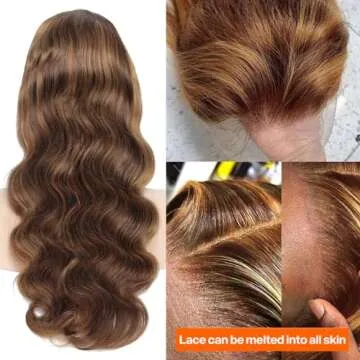 Yamikk 13x5 4/27 Ombre Colored HD Lace Front Wigs Human Hair Pre Plucked With Baby Hair 180 Density Highlight Body Wave Frontal Wigs Human Hair 22 Inch