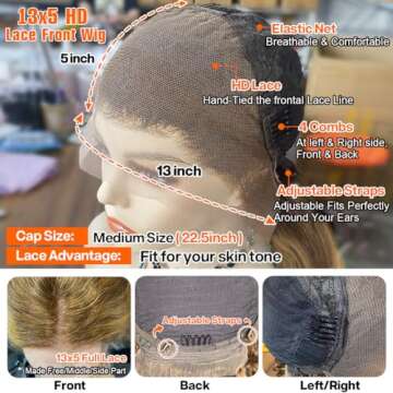 Yamikk 13x5 4/27 Ombre Colored HD Lace Front Wigs Human Hair Pre Plucked With Baby Hair 180 Density Highlight Body Wave Frontal Wigs Human Hair 22 Inch