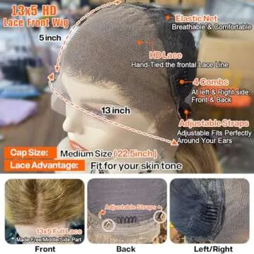 Yamikk 13x5 4/27 Ombre Colored HD Lace Front Wigs Human Hair Pre Plucked With Baby Hair 180 Density Highlight Body Wave Frontal Wigs Human Hair 22 Inch