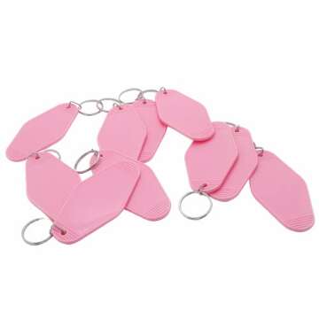Nwsrayu 10pcs Blank Hotel Keychains Bulk Vintage Motel Keychain Vinyl HTV printing Keychains DIY Keychain tags (Pink)