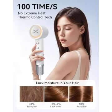 High-Speed Hair Dryer, 110,000 RPM Ionic Blow Dryer with 200 Million Negative Ions, Quiet (51dB), Thermo-Control, Fast Drying, Magnetic Diffuser & Nozzle for Women, Men, and Kids