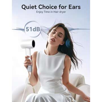 High-Speed Hair Dryer, 110,000 RPM Ionic Blow Dryer with 200 Million Negative Ions, Quiet (51dB), Thermo-Control, Fast Drying, Magnetic Diffuser & Nozzle for Women, Men, and Kids