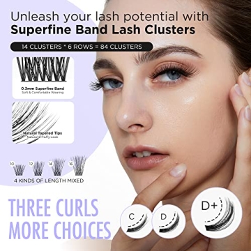 BEYELIAN Cluster Lashes D+ Curl 84 Pcs Lightweight and Natural Look