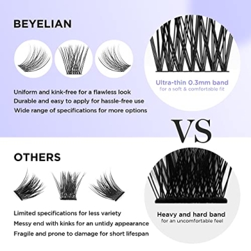 BEYELIAN Cluster Lashes D+ Curl 84 Pcs Lightweight and Natural Look