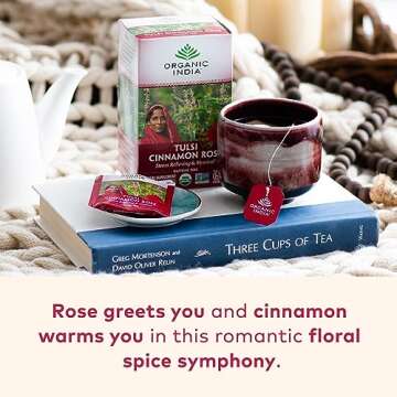ORGANIC INDIA Tulsi Cinnamon Rose Tea Bags - Tulsi Rose Tea Bags, Cinnamon Tea Bags with Holy Basil,...