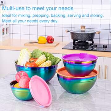 AlwaysU Rainbow Mixing Bowls with Lids Set 4 Piece Stainless Steel Mixing Bowl for Kitchen Baking Ch...