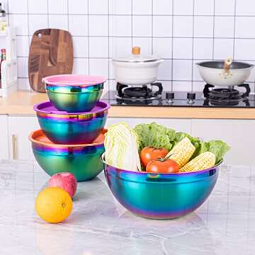 AlwaysU Rainbow Mixing Bowls Set 4 Piece Stainless Steel