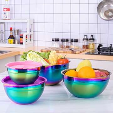 AlwaysU Rainbow Mixing Bowls Set 4 Piece Stainless Steel