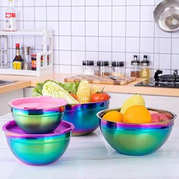 AlwaysU Rainbow Mixing Bowls Set 4 Piece Stainless Steel