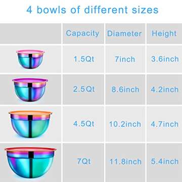 AlwaysU Rainbow Mixing Bowls Set 4 Piece Stainless Steel