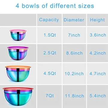AlwaysU Rainbow Mixing Bowls Set 4 Piece Stainless Steel