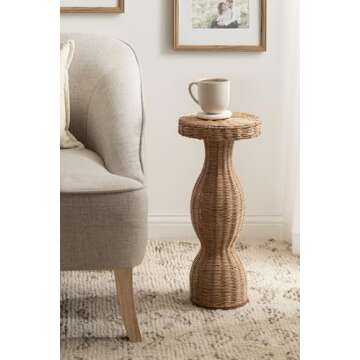Kate and Laurel Sula Modern Woven Rattan Round Drink Table, 10 x 10 x 22, Natural Rattan, Boho Sculp...