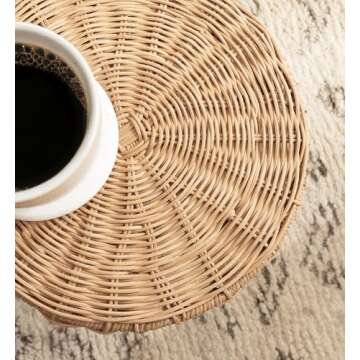 Kate and Laurel Sula Modern Woven Rattan Round Drink Table, 10 x 10 x 22, Natural Rattan, Boho Sculptural Circle Mini Table for Use as Indoor Plant Stand or Living Room Accent Table