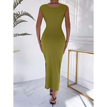 SOLY HUX Women's Sleeveless Deep V Neck Twist Front Cut Out Split Hem Bodycon Dress Olive Green S