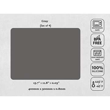 Silicone Placemats,Kids Placemats,Table Mats Set of 4 Waterproof Heat Resistant Non-Slip Kitchen Placemat for Dining Table 15.8x11.7 inch（Grey）