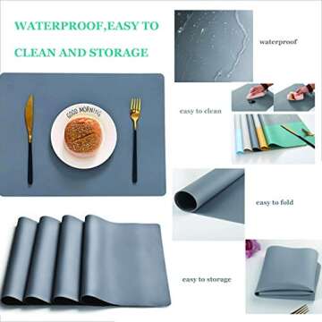 Silicone Placemats,Kids Placemats,Table Mats Set of 4 Waterproof Heat Resistant Non-Slip Kitchen Placemat for Dining Table 15.8x11.7 inch（Grey）