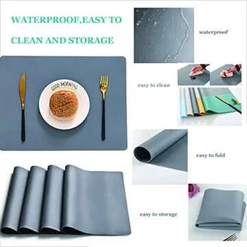 Silicone Placemats,Kids Placemats,Table Mats Set of 4 Waterproof Heat Resistant Non-Slip Kitchen Placemat for Dining Table 15.8x11.7 inch（Grey）