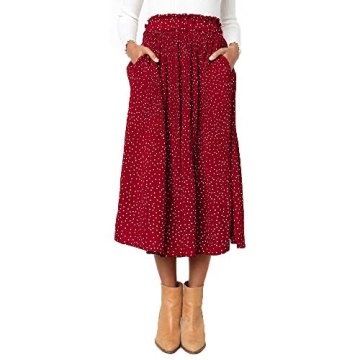 Stylish Exlura High Waist Polka Dot Midi Skirt with Pockets