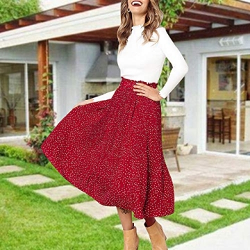 Stylish Exlura High Waist Polka Dot Midi Skirt with Pockets