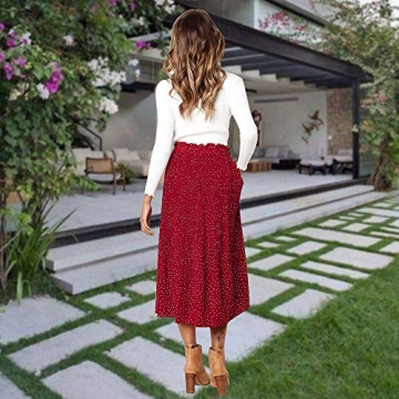 Stylish Exlura High Waist Polka Dot Midi Skirt with Pockets