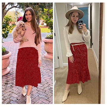 Stylish Exlura High Waist Polka Dot Midi Skirt with Pockets