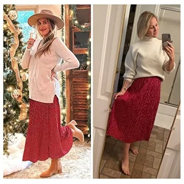 Stylish Exlura High Waist Polka Dot Midi Skirt with Pockets