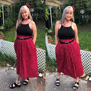 Stylish Exlura High Waist Polka Dot Midi Skirt with Pockets